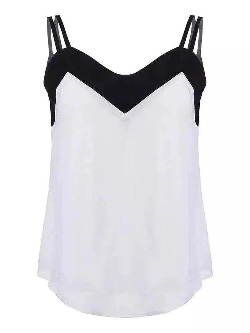 Women's V-Neck Spaghetti Strap Top-White-2