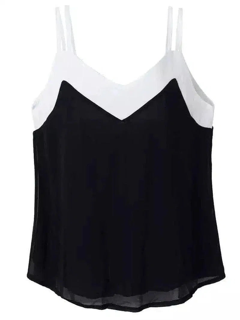 Women's V-Neck Spaghetti Strap Top-Black-3