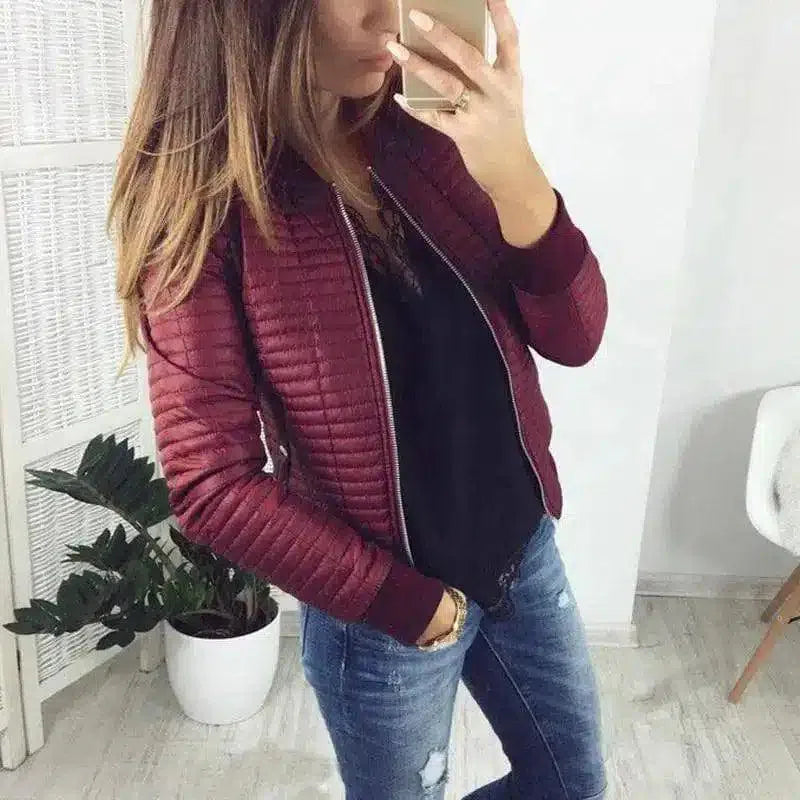 Women's Quilted Zip-Up Jacket-Purple-2