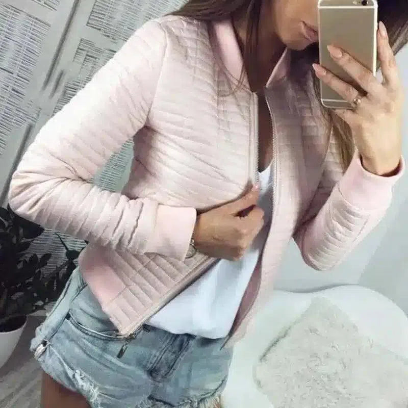Women's Quilted Zip-Up Jacket-Pink-4