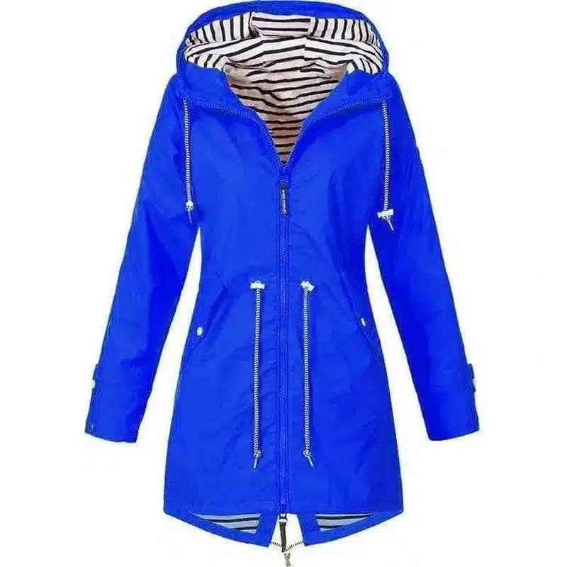 Hooded Waterproof Women's Jacket with Zip Pockets-Color blue-6