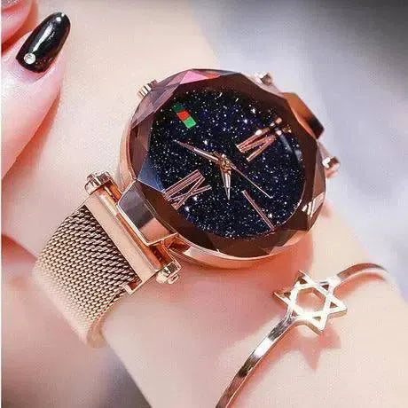Luxury Women Watches Ladies Clock Magnet Buckle Starry Diamond Geometric Surface Quartz Wristwatch-1