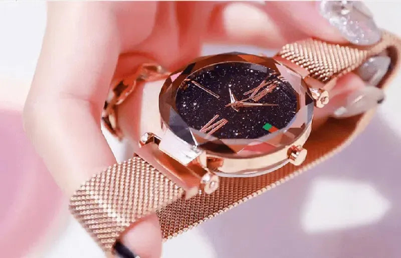 Luxury Women Watches Ladies Clock Magnet Buckle Starry Diamond Geometric Surface Quartz Wristwatch-8