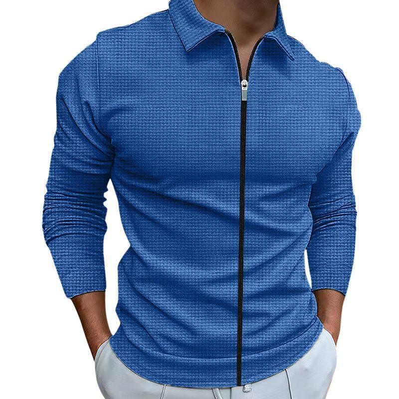 Men's Clothing Waffle Style Zipped Lapel Jacket Outdoor Sports Tops Light Gray / 4XL-Royal Blue-2