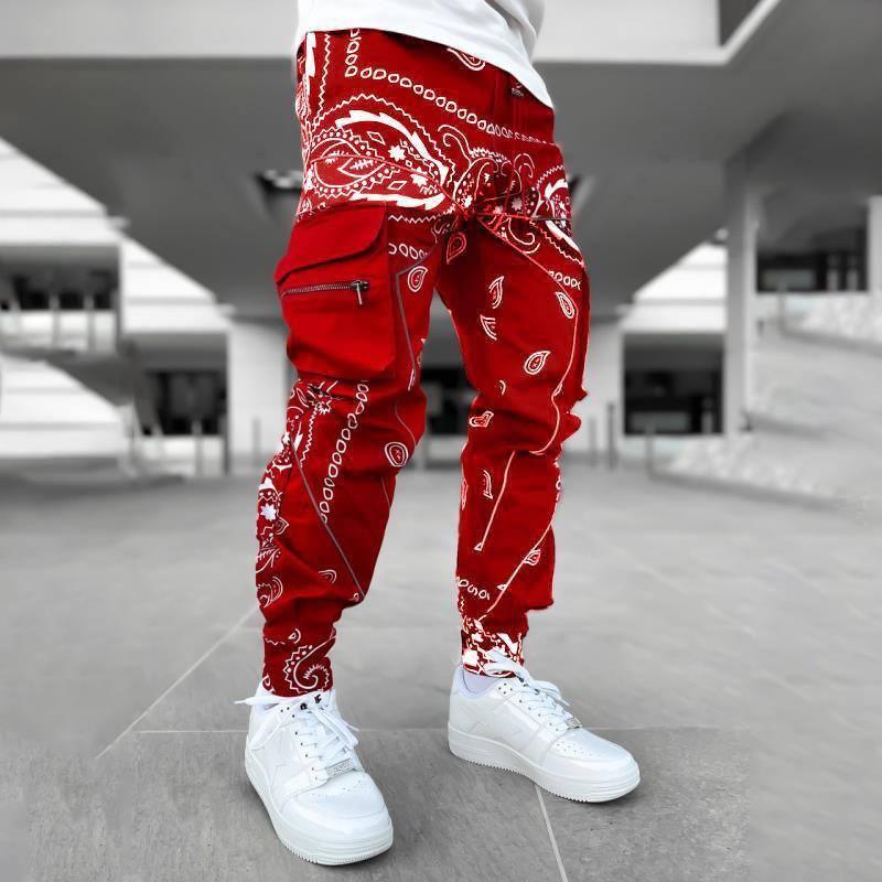 Stylish Black Bandana Pants for Men-Red-7