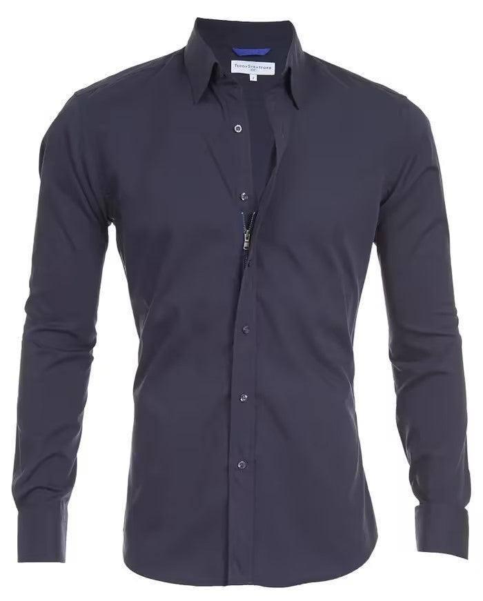 Men's Shirt Zipper Shirt Hidden Fake Button Grey / 3XL-2