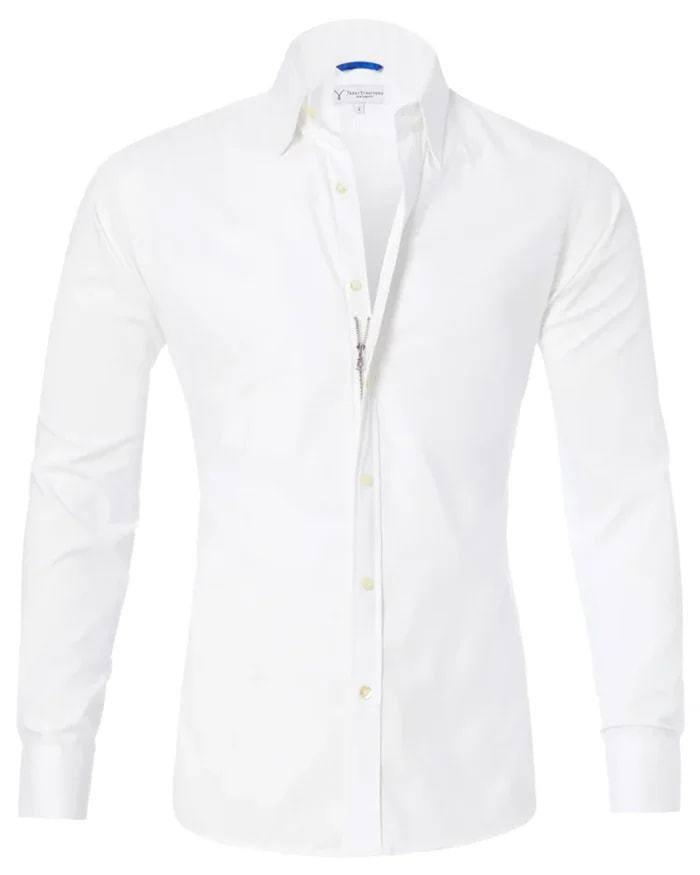 Men's Shirt Zipper Shirt Hidden Fake Button Grey / 3XL-White-3
