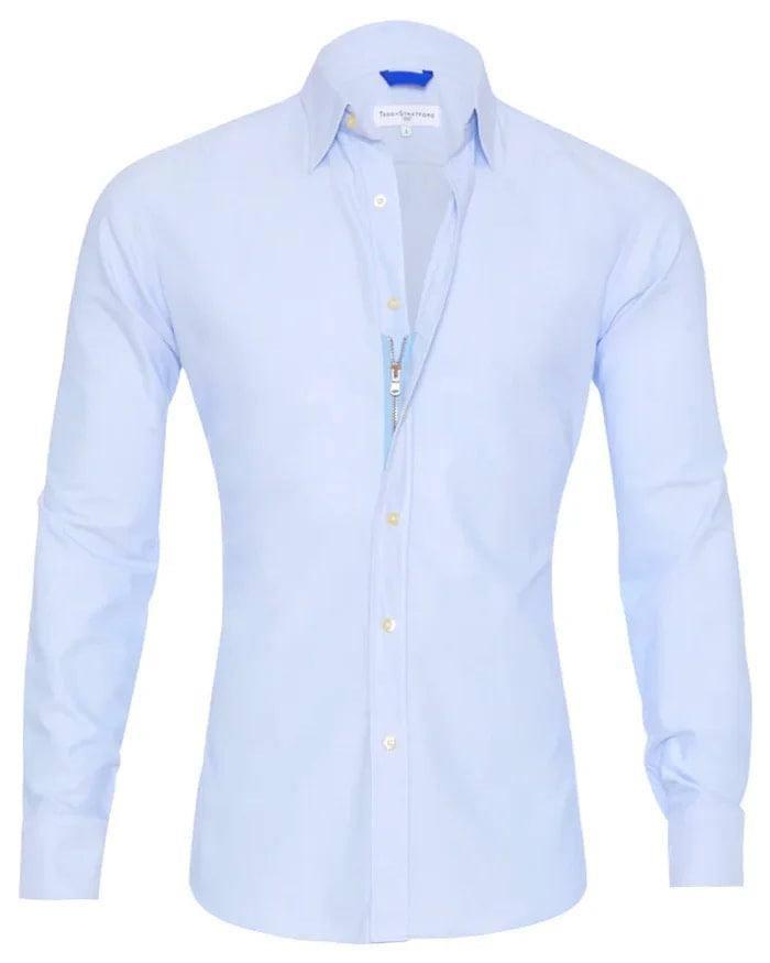 Men's Shirt Zipper Shirt Hidden Fake Button Grey / 3XL-Light Blue-4