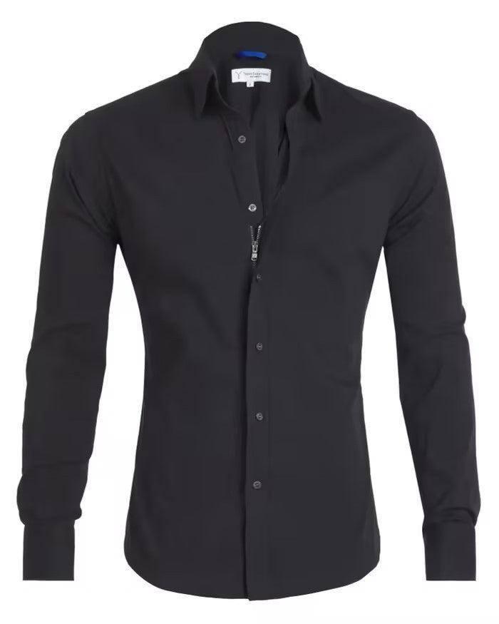 Men's Shirt Zipper Shirt Hidden Fake Button Grey / 3XL-Black-5