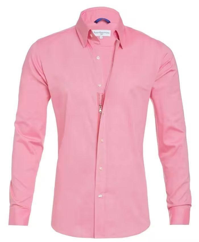 Men's Shirt Zipper Shirt Hidden Fake Button Grey / 3XL-Peach-7