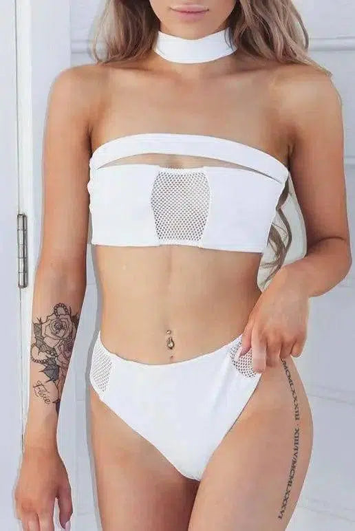 stitching bikini bandage openwork swimsuit solid-2