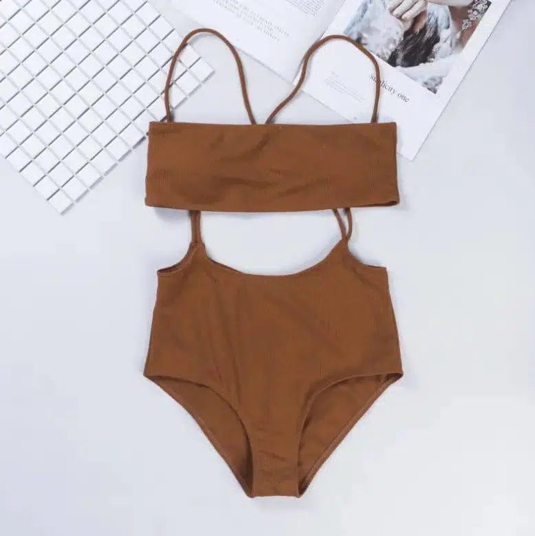 Ms. Split Swimsuit Solid Color Irregular Bib Bikini-1