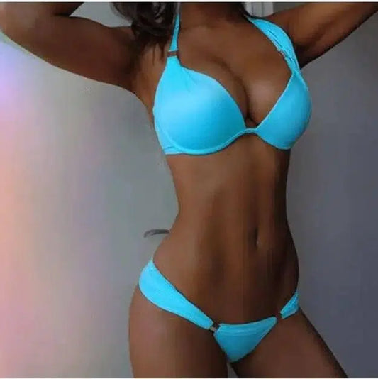 Multicolor Split Swimsuit-Blue-1