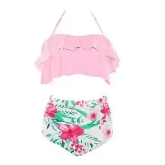 new bikini European and American high waist split-Pinkflower-6