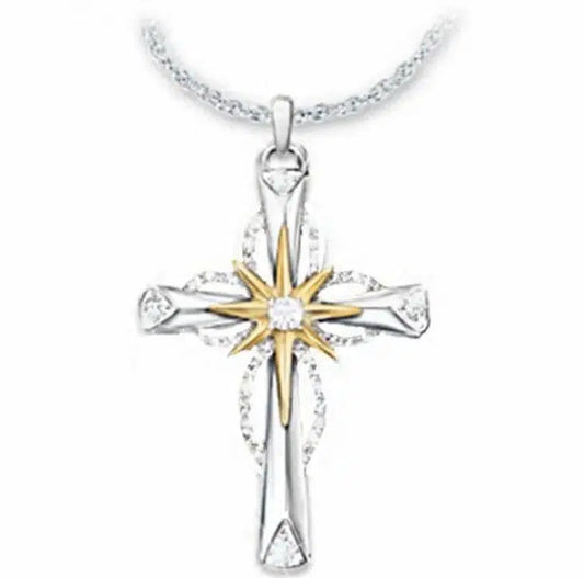 Octagonal Star Cross Alloy Pendant-Silver-1