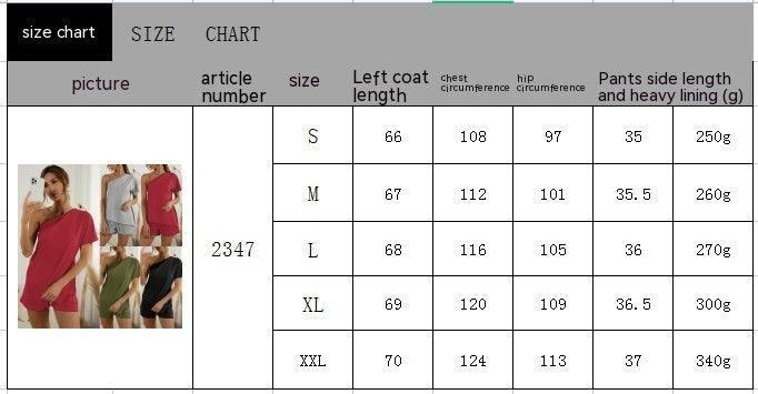 Off-the-shoulder Short Sleeve Sloping-shoulder Off The-shoulder Casual Two-piece Suit-7