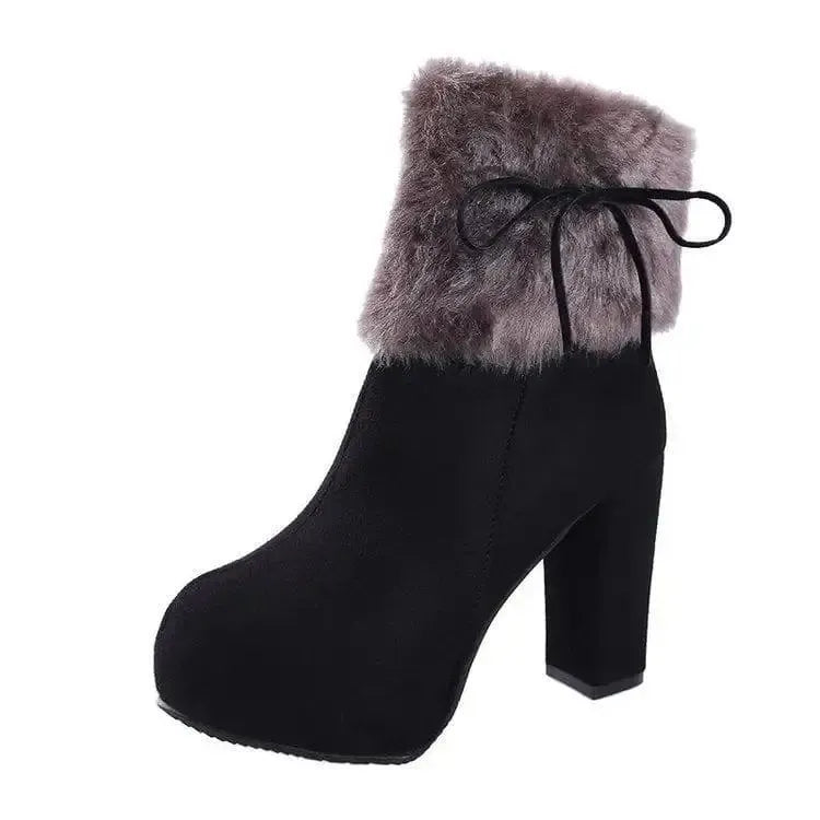 Platform Martin Boots Plus Cashmere Women-Black-5