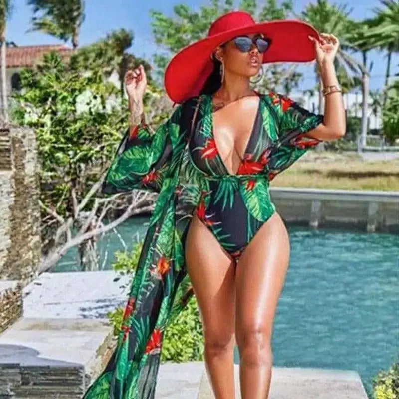 Plus Size Swimsuit Female One-piece Digital Printed-Blouse-3