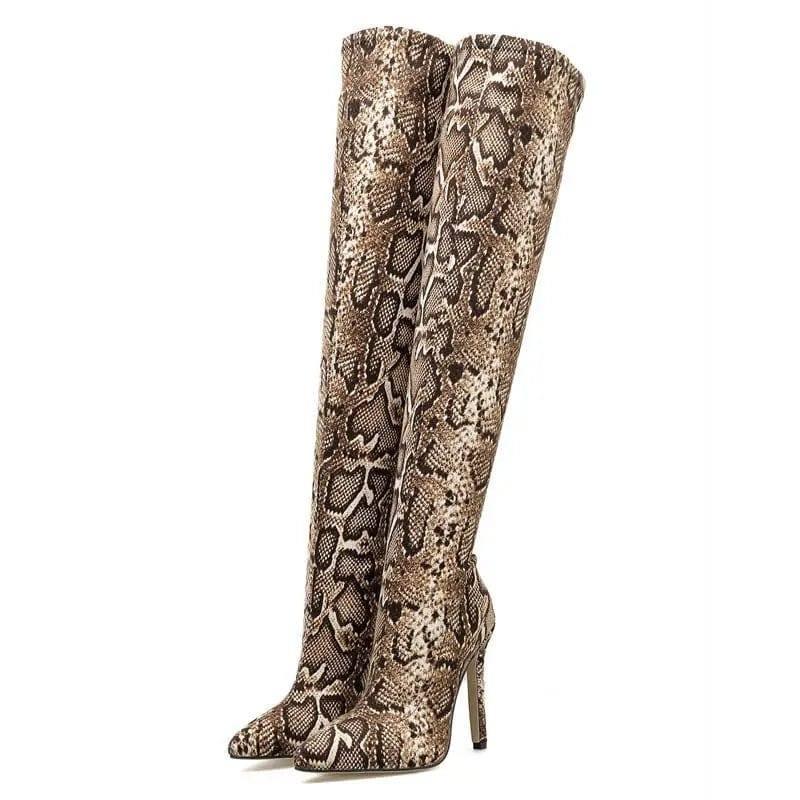Pointed Print Stiletto Heel Over The Knee Stretch Boots-4