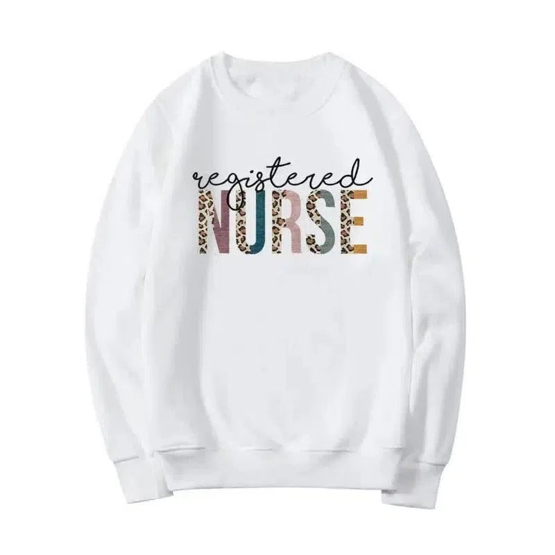 Printed Hoodie Loose Casual-White-9