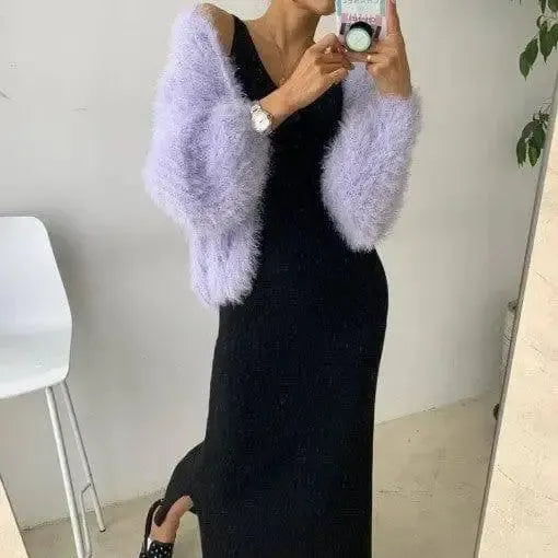 Puff Sleeves Fashion Solid Color Temperament Outer Sweater-12