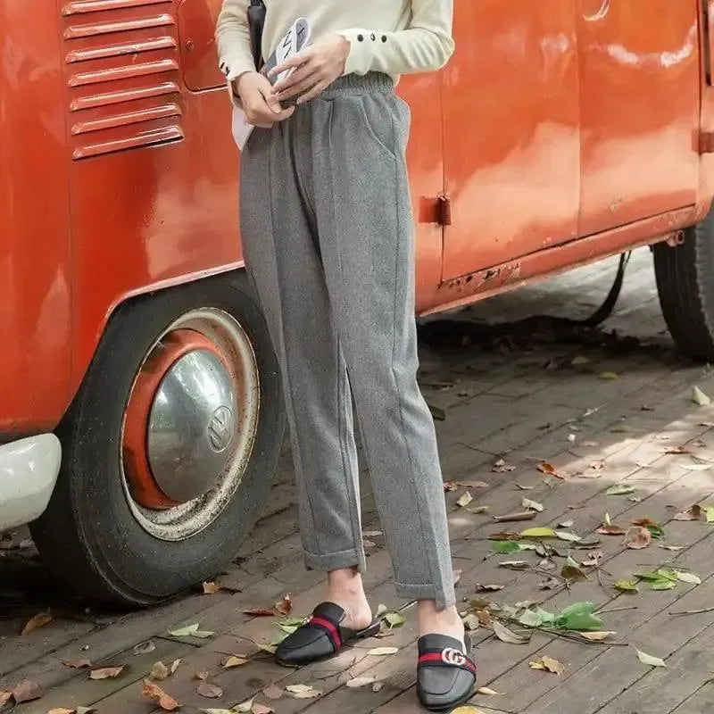 Radish maoni casual pants with velvet-Black grey Add wool-4