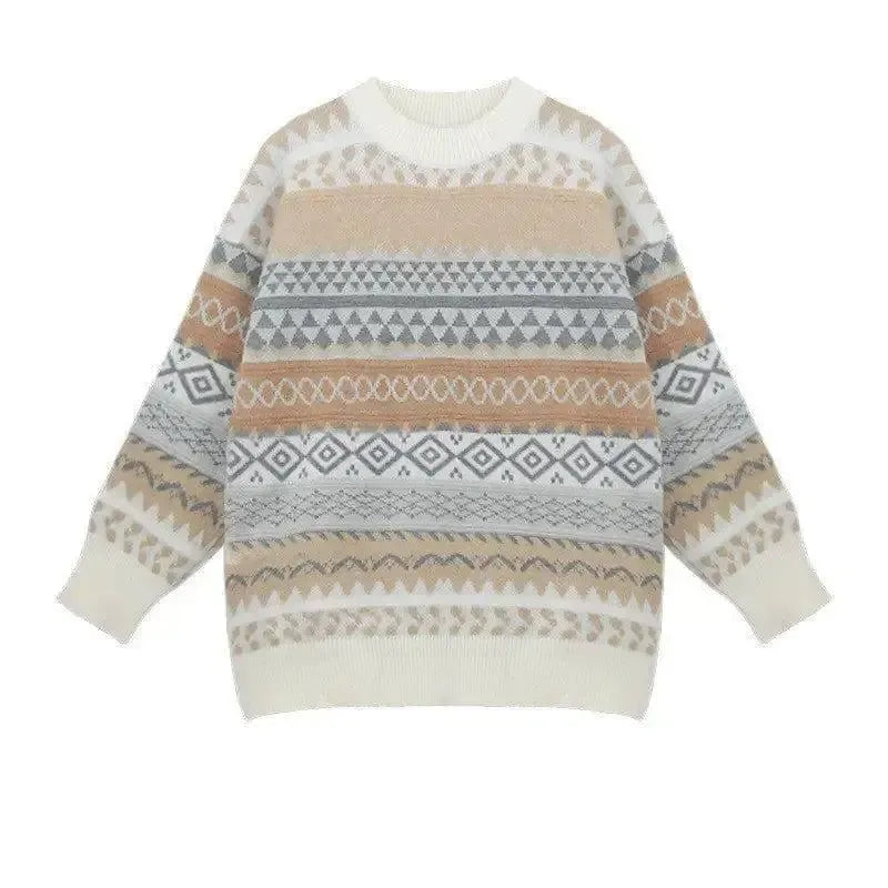 Rhomboid Round Neck Sweater Women's Pullover Sweater-3