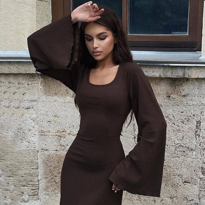 Elegant Maxi Dresses | Ribbed Long Sleeve-13