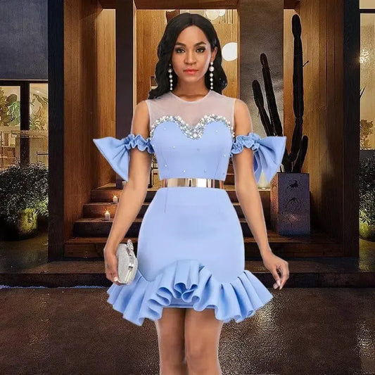See-Through And Beaded Ruffles Women's Dress-1
