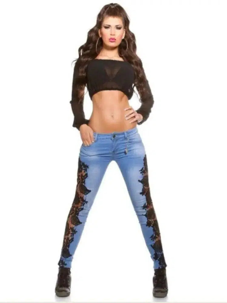 lace perspective stitching jeans-black-18