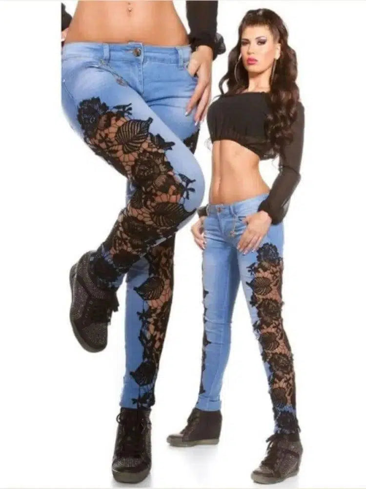 lace perspective stitching jeans-2