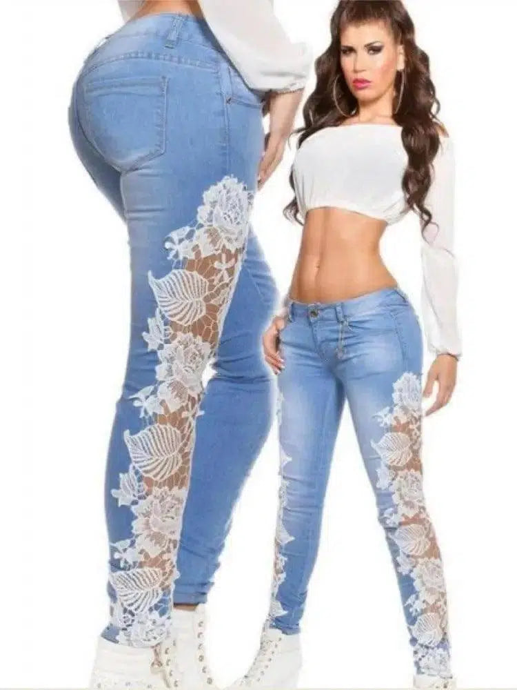 lace perspective stitching jeans-6