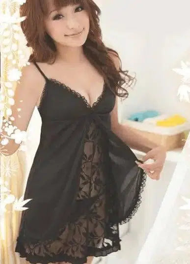 lingerie black suspenders lace fake two pajamas-2