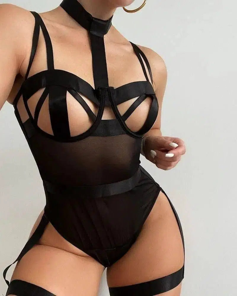 Lingerie Bodysuit With Halter Neck And Garter-5