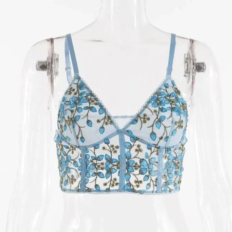 Lingerie Lace Top Vest-Blue-2