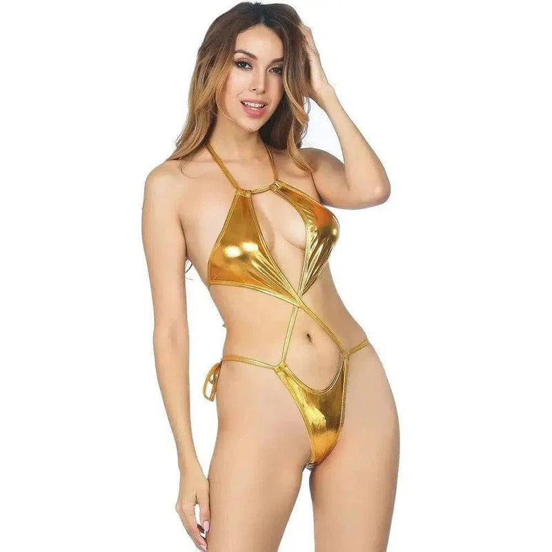 Lingerie Three-Point Bikini Real Patent-Golden-9