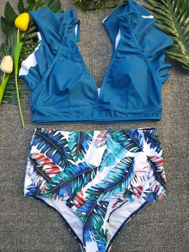 Swimsuit Printed Split Bikini Swimsuit Women Swimwear-Darkgreen-2