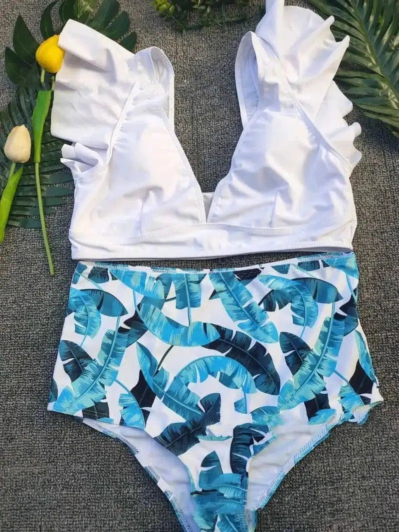 Swimsuit Printed Split Bikini Swimsuit Women Swimwear-White-5