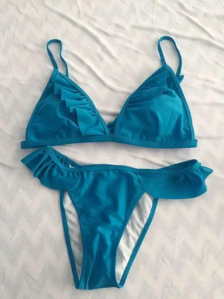 Swimwear bikinis ladies flounced suit spot-Blue-4