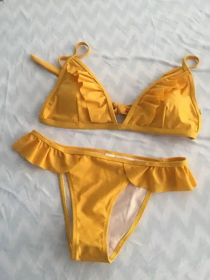 Swimwear bikinis ladies flounced suit spot-Yellow-6