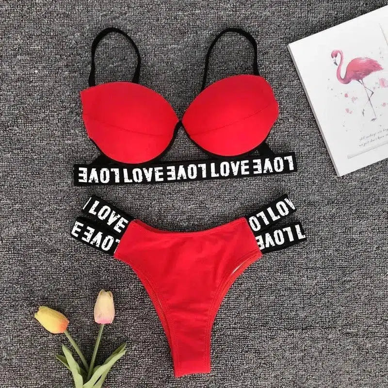 white leopard bikini-Red-4