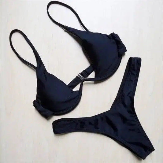 Women Bikini Beachwear Push-up Swimwear Swimwear-Black-1
