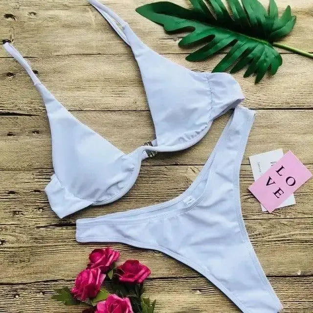Women Bikini Beachwear Push-up Swimwear Swimwear-White-3