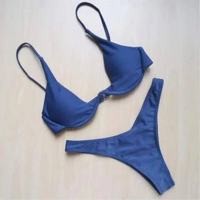 Women Bikini Beachwear Push-up Swimwear Swimwear-Grey-8