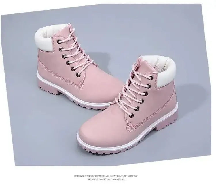 Short white Martin boots women tooling rhubarb boots-Pink-5