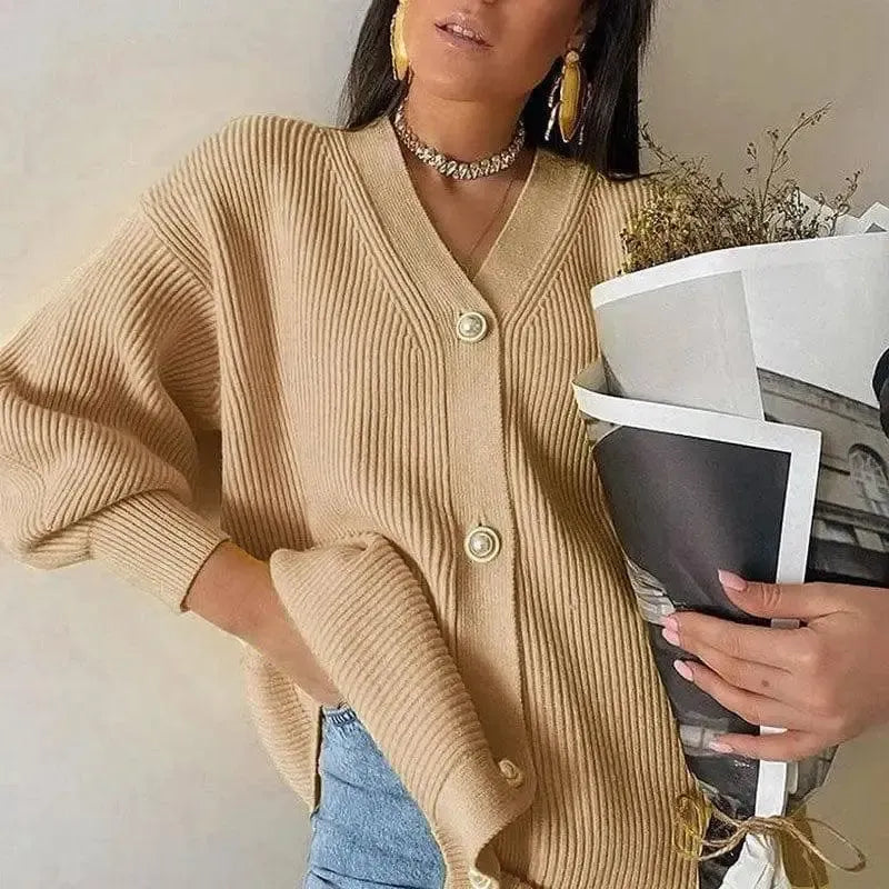 Simple atmosphere sweater coat-Camel-4