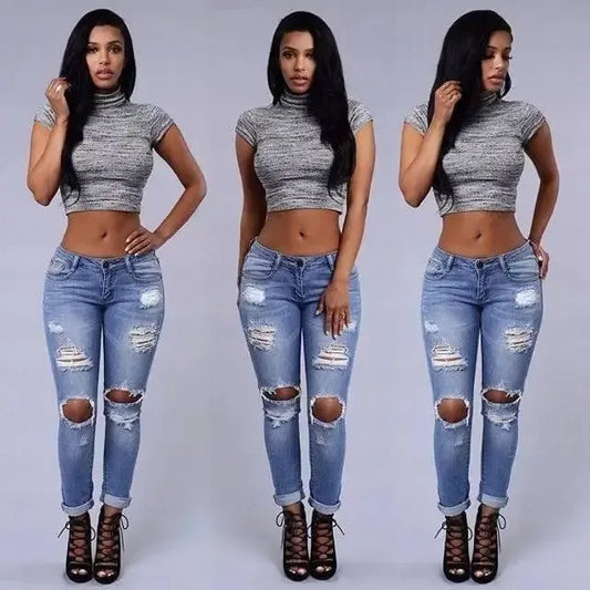 Skinny Ripped Jeans-Lightblue-1