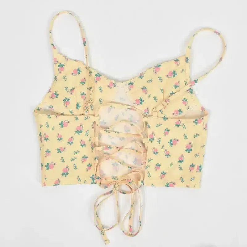 Sleeveless Floral Adjustable Camisole Super Crop Slim Top-3