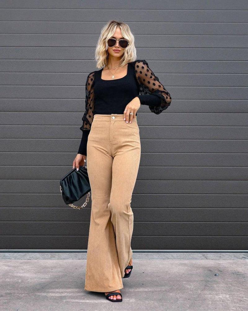 Flare Khaki Pants for Women - Chic & Comfortable-Khaki-5
