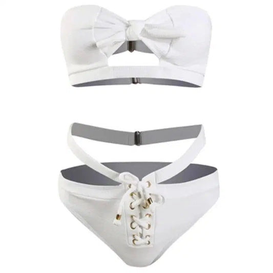 Solid Color Split Three-point Bikini-White-1